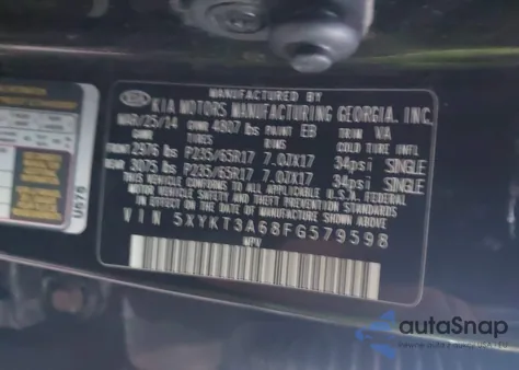 2015 Kia Sorento Lx z USA, uszkodzony, nr VIN 5XYKT3A68FG579598